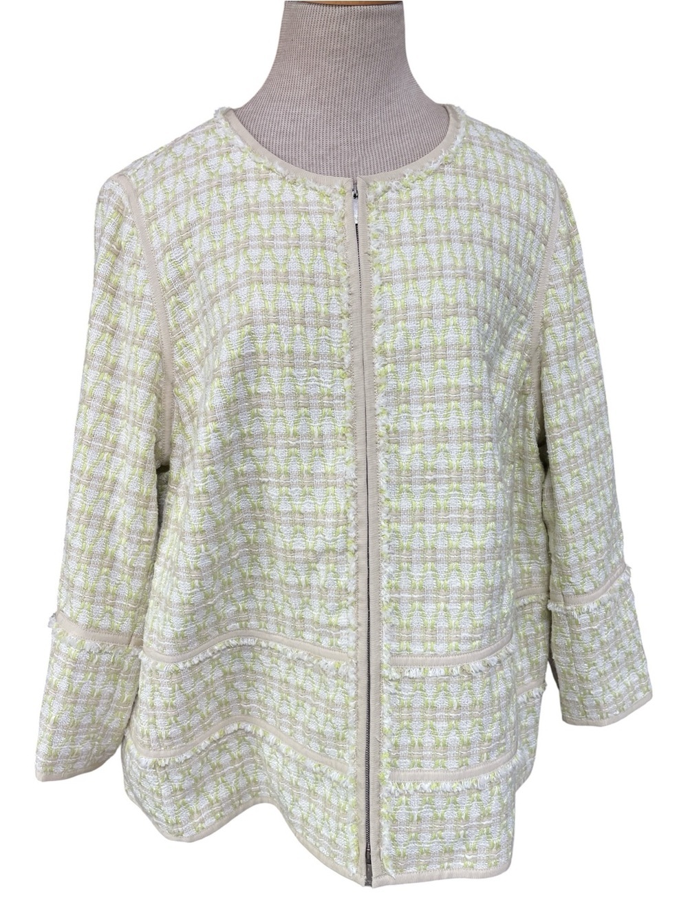 Lafayette 148 New York NWT Blazer Jackry Cream & Light Green Tweed Suit Coat 1X
